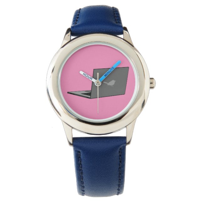 Grey Laptop with Bird Logo Cartoon Watch (Front)