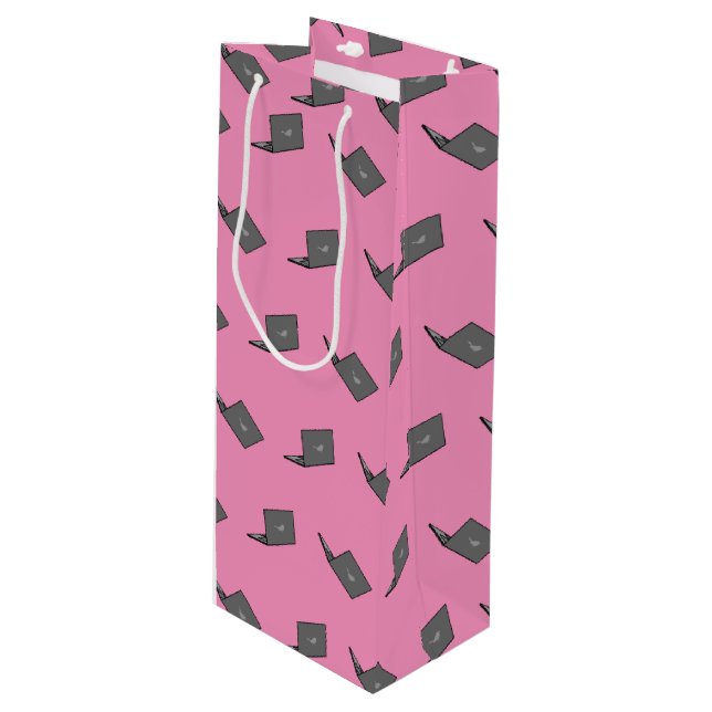 Grey Laptop with Bird Logo Cartoon Wine Gift Bag (Front Angled)