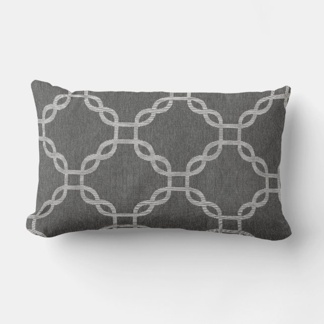 Grey Lattice Outdoor Lumbar Throw Pillow 21" x 13" (Front)