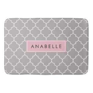Grey Latticework, Moroccan Trellis, Your Name Bath Mat