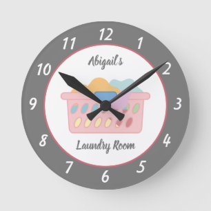 Grey Laundry Room Personalised Round Clock
