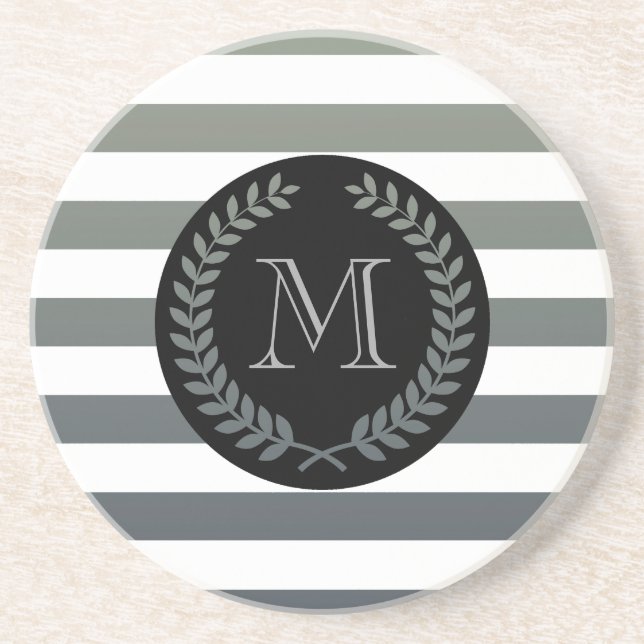Grey Laurel Wreath Monogram Coaster (Front)