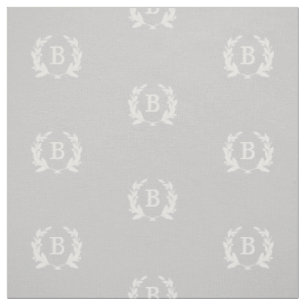 Grey Laurel Wreath Monogram Fabric