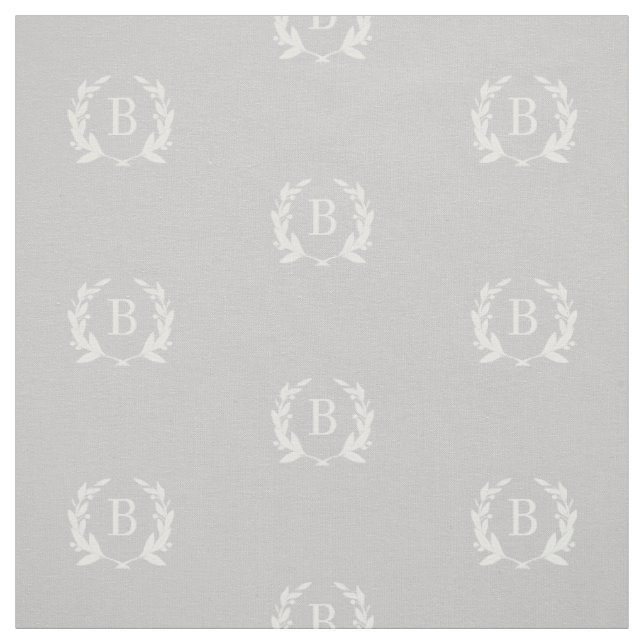 Grey Laurel Wreath Monogram Fabric (Swatch)