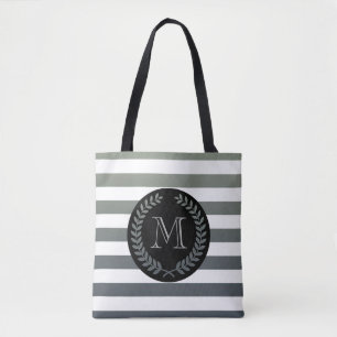Grey Laurel Wreath Monogram Tote Bag