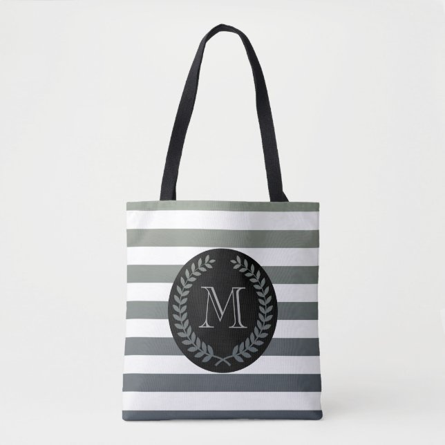 Grey Laurel Wreath Monogram Tote Bag (Front)