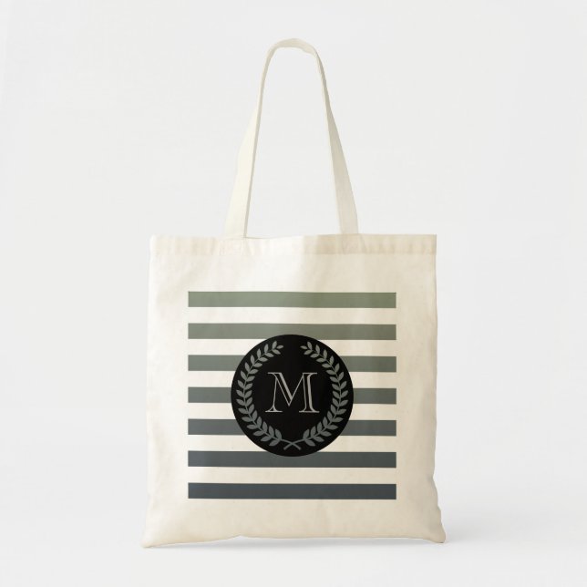 Grey Laurel Wreath Monogram Tote Bag (Front)
