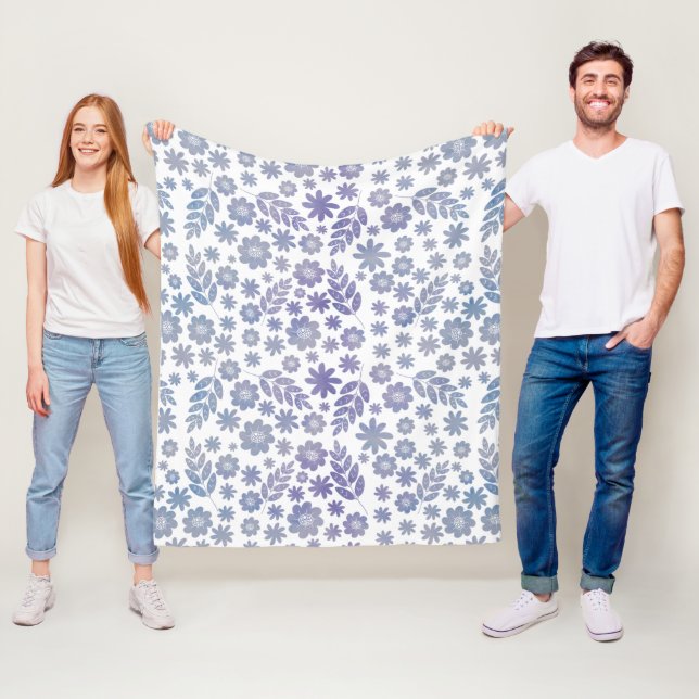 Grey & Lavender Floral Pattern Fleece Blanket (In Situ)