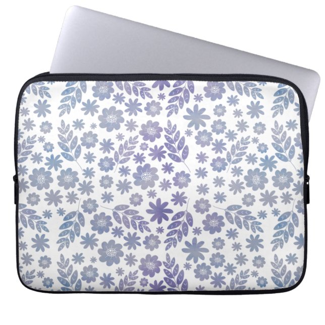 Grey & Lavender Floral Pattern Laptop Sleeve (Front)