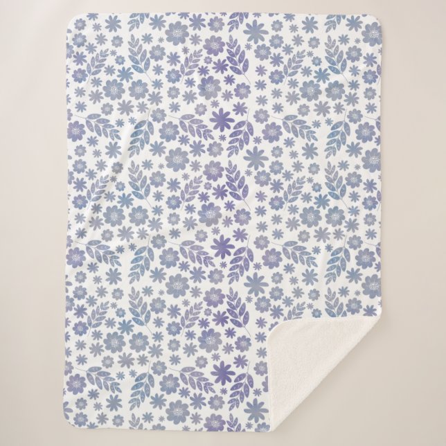 Grey & Lavender Floral Pattern Sherpa Blanket (Front)