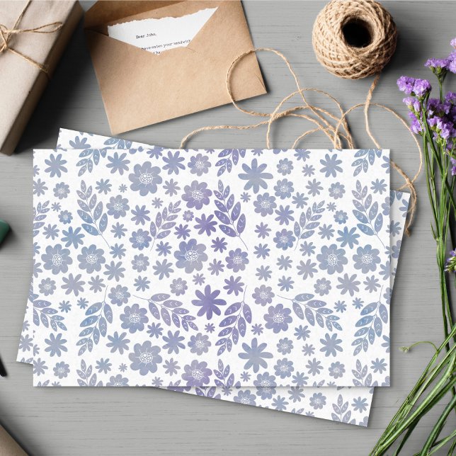 Grey & Lavender Floral Pattern Tissue Paper (Lavender and Grey Floral Pattern Tissue Paper Sheets)