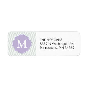 Grey & Lavender Modern Chevron Custom Monogram Return Address Label
