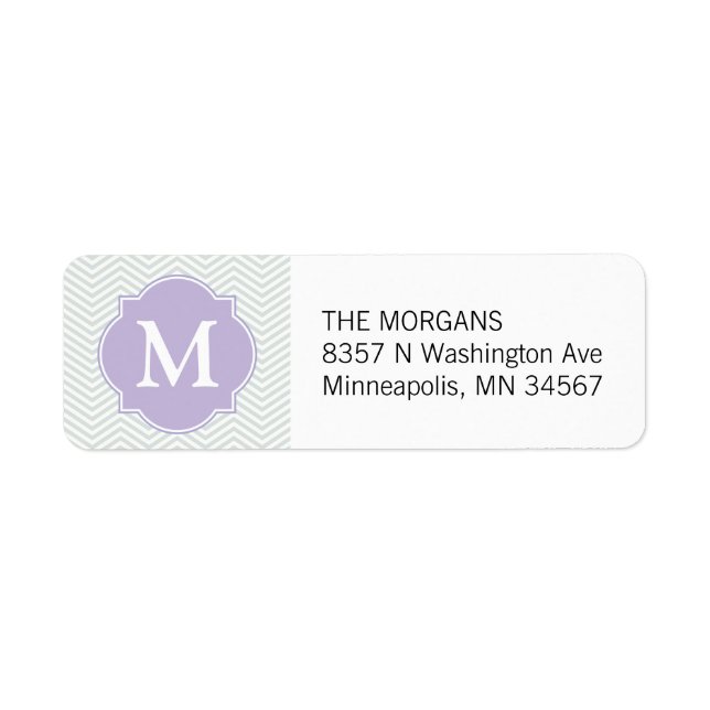 Grey & Lavender Modern Chevron Custom Monogram Return Address Label (Front)