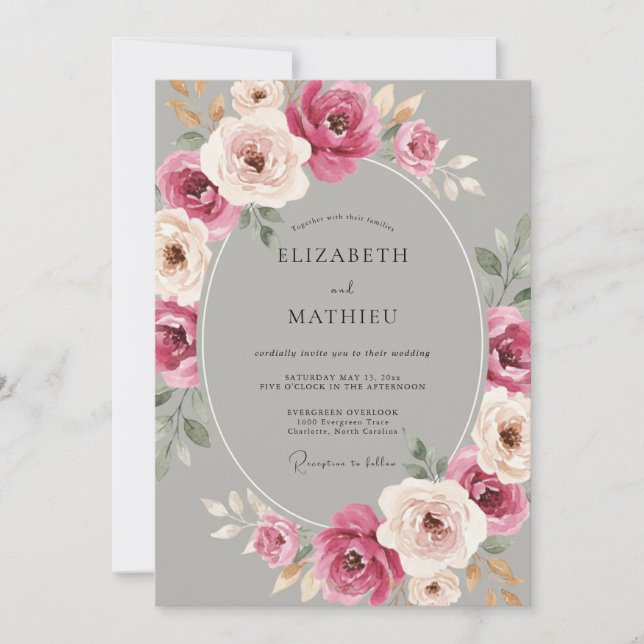 Grey Lavish Rose Wedding Invitation (Front)