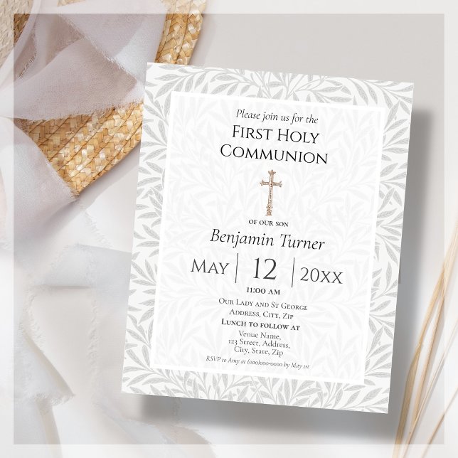 Grey Leaf | First Communion Budget Invitation (Creator Uploaded)