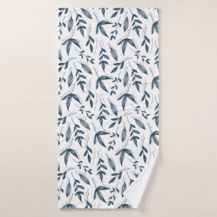 grey leaf pattern bath towel