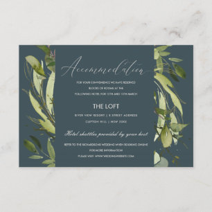 GREY LEAFY GREEN FOLIAGE WEDDING ACCOMMODATION ENCLOSURE CARD