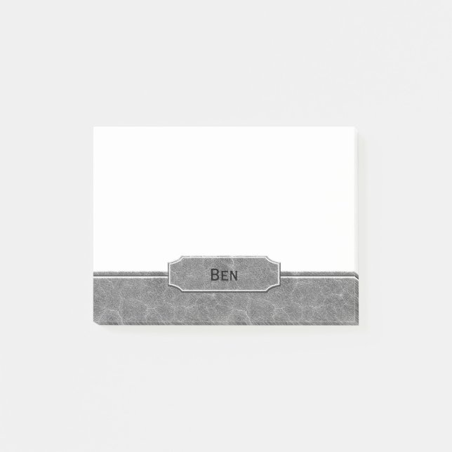 Grey Leather Look Monogram Post-it Notes (Front)
