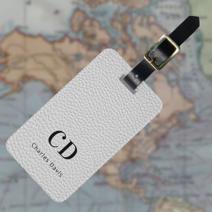 Grey leather monogram name luggage tag