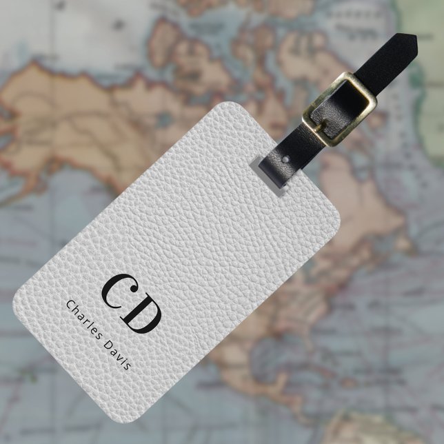 Grey leather monogram name luggage tag (Creator Uploaded)
