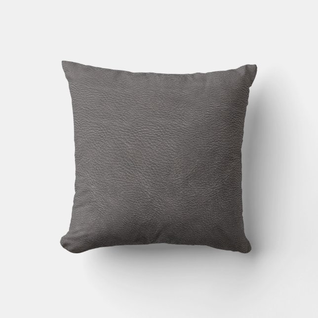 Grey Leather Print Texture Pattern Cushion (Front)