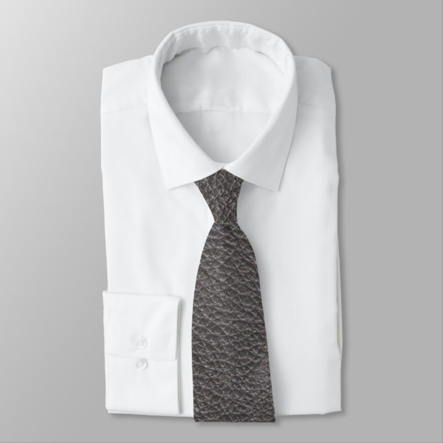 Grey Leather Print Texture Pattern Tie (Tied)