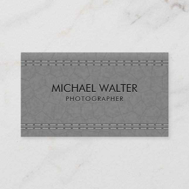 Grey Leather Stitched | Luxury Business Card (Front)