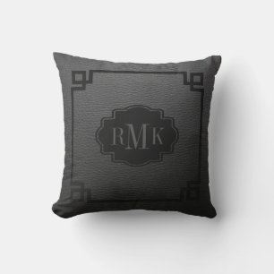 Grey Leather Texture Print With Black Frame Cushion