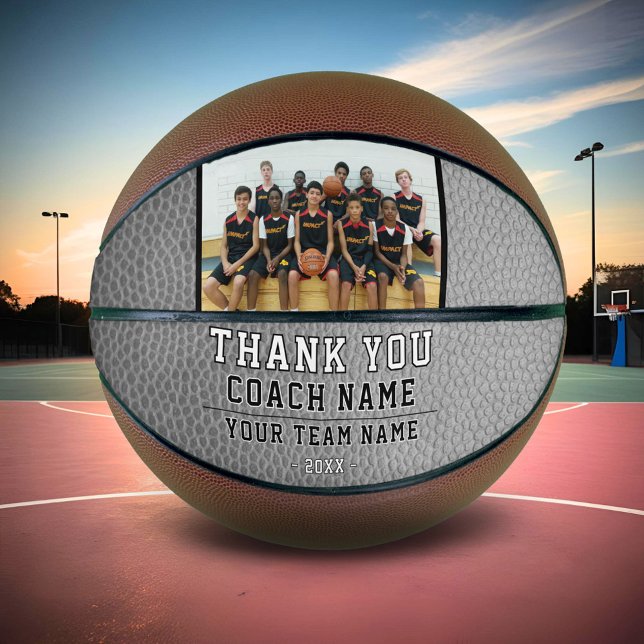 Grey Leather Thank you Coach Team Name Photo Basketball (Creator Uploaded)