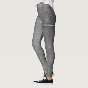 Grey Leather With Seam Chic Monogram Personalised Leggings