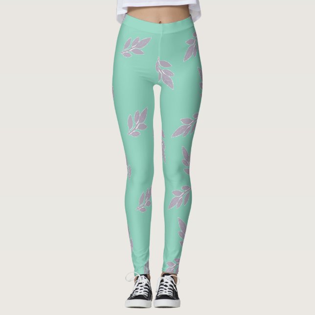Grey leaves on green leggings (Front)