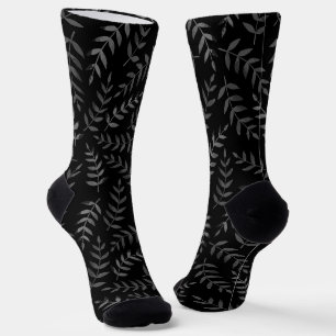Grey leaves pattern on black socks