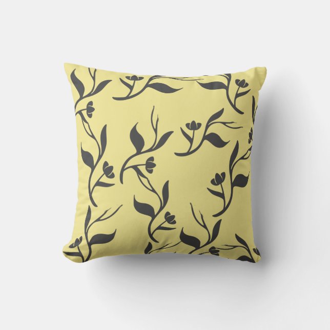Grey Leaves Pattern Throw Pillow Cushion (Front)