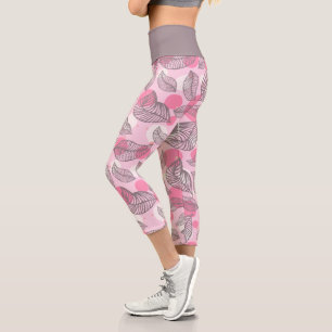 Grey Leaves Pink Bubbles  Capri Leggings