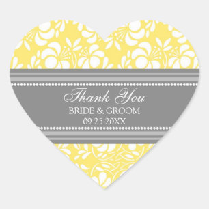 Grey Lemon Damask Thank You Wedding Favour Tags