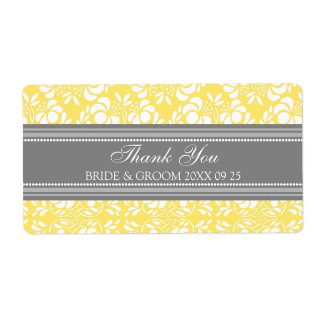 Grey Lemon Damask Wedding Labels (Front)
