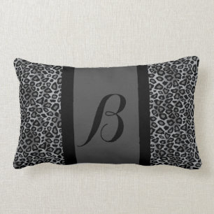 Grey Leopard Animal Print Pattern   Monogram Lumbar Cushion