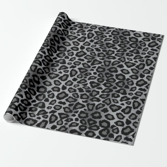 Grey Leopard Animal Print Wrapping Paper (Unrolled)