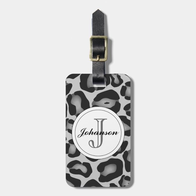 Grey Leopard Luggage Tag (Front Vertical)