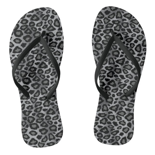 Grey Leopard Skin Pattern Print Thongs (Footbed)