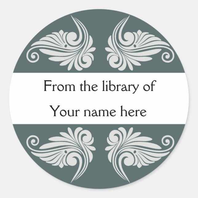 Grey Library Bookplate Classic Round Sticker (Front)