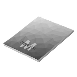 Grey light geometric mesh pattern Monogram Notepad