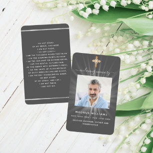 Grey light photo cross funeral prayer card
