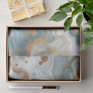 Grey Light Teal Blue Gold Marble Art Pattern Tissue Paper