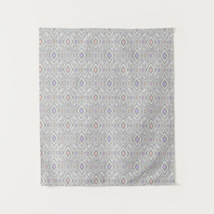 Grey, lilac, coral, diamonds on a white tapestry