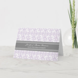 Grey Lilac Damask Just Married Announcement Card