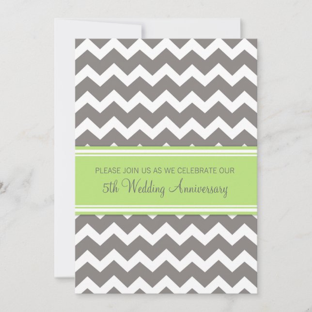 Grey Lime Chevron 5th Anniversary Invitation (Front)