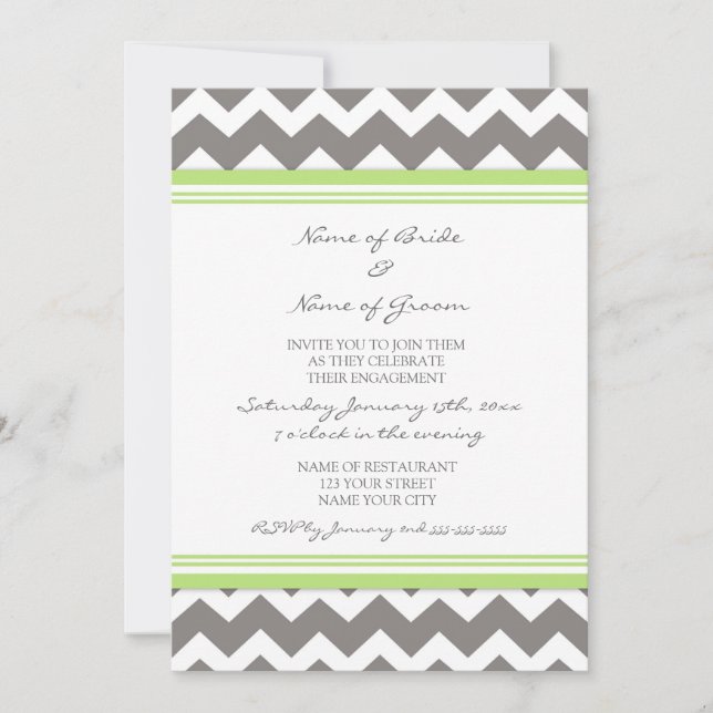 Grey Lime Chevron Engagement Party Invitations (Front)