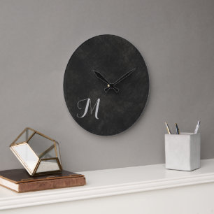 Grey Lime Wash Luxurious Monogram Large Clock