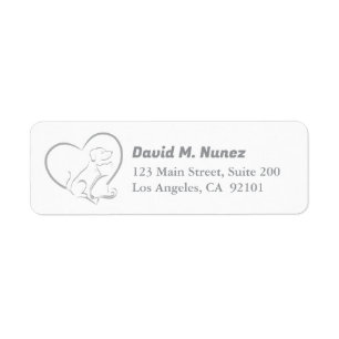 Grey Line Art Cat And Dog with Personalised Name Return Address Label
